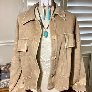 New Camel Crop Washed Shacket Split Sizes S/M - L/XL